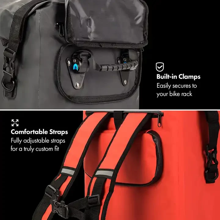 Red Waterproof Bike Pannier Bag With Adjustable Straps